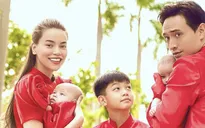 Hà Hồ khoe ảnh Tết siêu đáng yêu của gia đình, Hà Tăng truyền thống với áo dài hồng