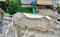 Rào chắn khu vực khối bê tông đổ sập ở trường mầm non, đảm bảo an toàn cho học sinh
