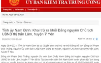 Khai trừ ra khỏi Đảng nguyên Chủ tịch UBND thị trấn Lâm, huyện Ý Yên