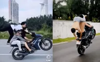 Tạm giữ 3 thanh niên chạy xe máy bốc đầu, đi 1 bánh ở Thủ Đức