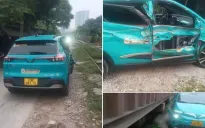 Xe taxi điện đỗ sát đường ray bị tàu hỏa tông trúng