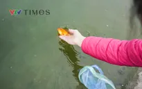 Người dân Hà Nội thả cá tiễn ông Công, ông Táo về trời văn minh, bảo vệ môi trường