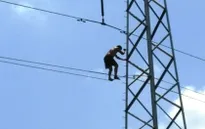 Thanh niên nghi ngáo đá leo lên cột điện cao thế