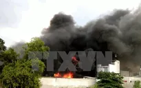 TP.HCM: Cháy lớn thiêu rụi toàn bộ xưởng chứa tôm đông lạnh