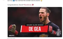 David De Gea của Man Utd nhận giải "Găng tay vàng"