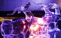 Điêu khắc băng nghệ thuật trong cái nóng kỷ lục