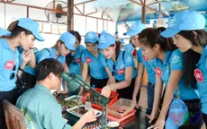 Thí sinh Hoa hậu Biển thích thú khám phá khu nuôi cấy ngọc trai