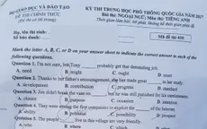 Đề thi và đáp án tham khảo môn Tiếng Anh kỳ thi THPT Quốc gia năm 2017