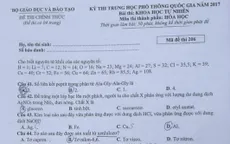 Đề thi tổ hợp môn Khoa học tự nhiên (Vật lý, Hóa, Sinh) của kỳ thi THPT Quốc gia 2017