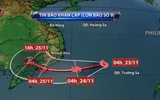 Bão số 9 hướng vào Nam Trung Bộ và Đông Nam Bộ, gây mưa to, gió mạnh