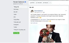 Novak Djokovic chúc mừng Luka Modric trên facebook