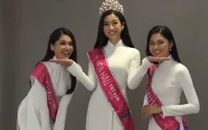 Đỗ Mỹ Linh và hai Á hậu tạo dáng theo trào lưu "em đưa tay, anh đặt cằm"
