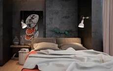 Phòng ngủ ấn tượng với tường bê tông