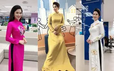BTV thời sự Minh Trang duyên dáng trong tà áo dài trước giờ lên sóng