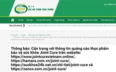 Cẩn trọng thông tin quảng cáo thực phẩm bảo vệ sức khỏe Joint Cure trên một số website