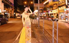 Hoa hậu Loan Vương mặc áo dài dạo phố đêm Hong Kong, Trung Quốc