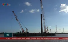 Thi công cọc đầu tiên của trụ tháp cầu Mỹ Thuận 2