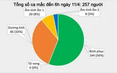 Dịch COVID-19 tại Việt Nam sáng 11/4: Tổng 257 ca mắc, thêm 28 ca âm tính từ 1 lần