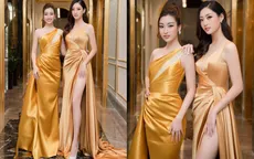 Bộ đôi Hoa hậu “song Linh” đọ độ nóng bỏng khi “đụng” đầm vàng