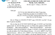Thu hồi toàn quốc các lô cồn Kosmo không đáp ứng yêu cầu về giới hạn Methanol