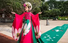 Bộ đôi áo dài đặc biệt họa tiết hoa sen, dài 20m