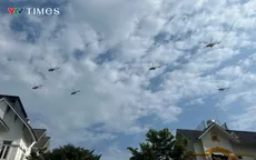VIDEO: Biên đội Su30MK2, trực thăng bay tập luyện diễu binh trên bầu trời Hà Nội