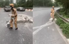 Hà Nội: Truy tìm xe tải làm rơi hàng chục khối bê tông giữa đường