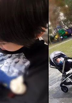 Con trai Lâm Chí Dĩnh thích thú khi được chăm em