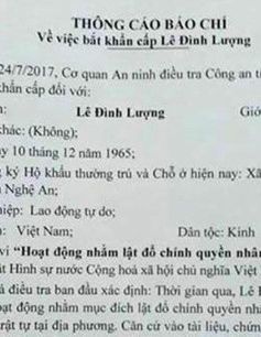 Nghệ An: Bắt khẩn cấp đối tượng Lê Đình Lượng vì tội chống phá Nhà nước