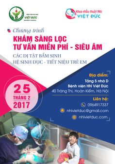 Khám miễn phí phát hiện dị tật tiết niệu, sinh dục cho trẻ em