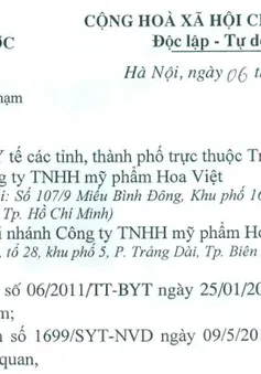 Thu hồi mỹ phẩm vi phạm của Công ty TNHH mỹ phẩm Hoa Việt