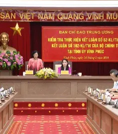 Đồng chí Trương Thị Mai làm việc với Tỉnh ủy Vĩnh Phúc