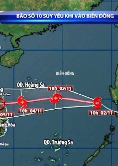 Bão số 10 hướng về miền Trung, suy yếu khi đi vào biển Đông