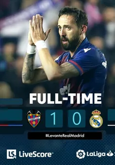 Levante 1-0 Real Madrid: Thất bại bất ngờ, mất ngôi đầu bảng