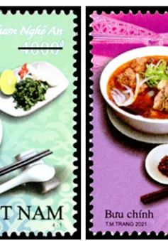 Bún bò Huế, miến lươn xuất hiện trong bộ tem Ẩm thực Việt Nam