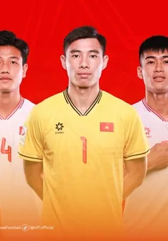 Thủ thành Quan Văn Chuẩn đeo băng thủ quân đội tuyển U23 Việt Nam tại VCK U23 châu Á 2024