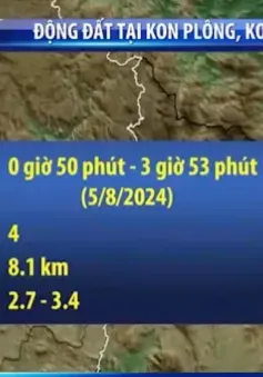 Đêm 4-8 vừa xảy ra thêm 4 trận động đất tại huyện Kon Plông, tỉnh Kon Tum