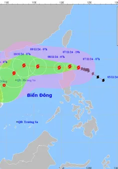 Sáng 8/11, bão Yinxing sẽ vào Biển Đông với cường độ cấp 14, giật cấp 16