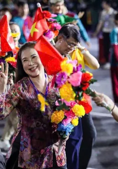 Các nghệ sĩ tham gia buổi hợp luyện chuẩn bị diễu binh, diễu hành tại TP Hồ Chí Minh