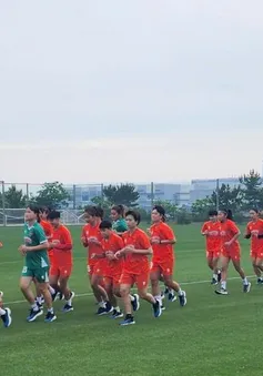 Tuyển nữ Việt Nam ra sân tập nhẹ trong ngày đầu tập huấn tại Osaka (Nhật Bản)