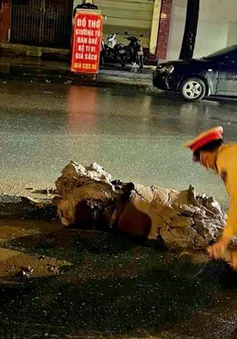 Xe tải làm rơi đất giữa phố Hà Nội, chở quá tải 44%, bị phạt gần 20 triệu đồng