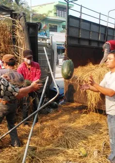 Lật xe chở dưa hấu, ách tắc giao thông nghiêm trọng