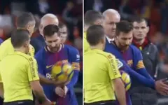 Messi dùng tay minh họa bàn thắng hợp lệ của Barcelona