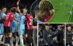 Derby Manchester: Fellaini nhận thẻ đỏ, MU chia điểm trước Man City