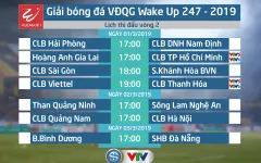 Lịch thi đấu và trực tiếp vòng 2 Giải bóng đá VĐQG Wake Up 247 - 2019
