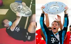 Manuel Neuer tập luyện cùng chiếc đĩa bạc Bundesliga