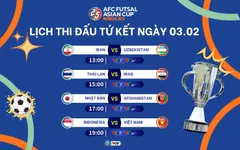 Lịch thi đấu và trực tiếp tứ kết futsal châu Á hôm nay 3/2: Tâm điểm ĐT Việt Nam vs ĐT Indonesia

