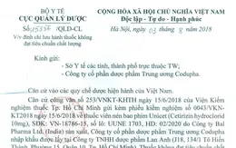 Đình chỉ lưu hành, thu hồi thuốc viên nén bao phim Unicet không đạt chất lượng