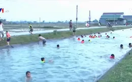 Dạy bơi cho trẻ em ngay trên dòng kênh