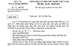 Một người ở Phú Thọ dương tính với SARS-CoV-2 khi nhập cảnh vào Nhật Bản